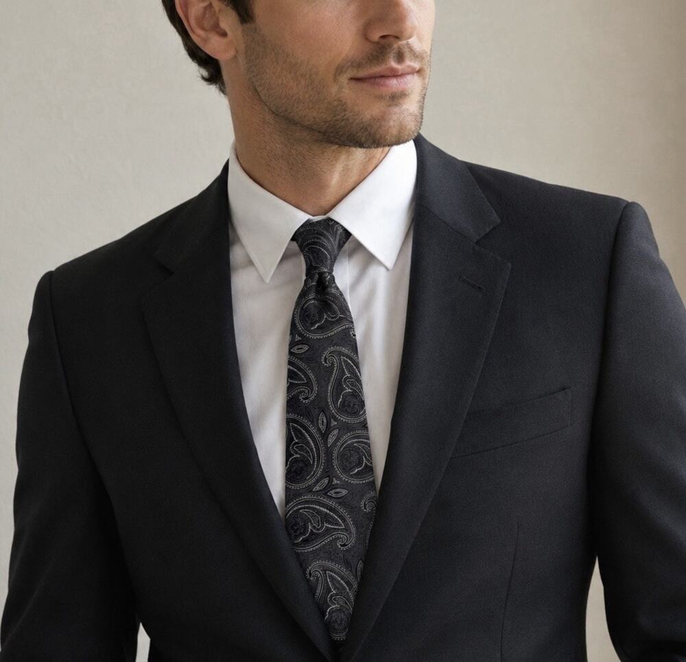 NWT Merona Black Dk Gray Paisley Silk Neck Tie Classic Formal Wedding Business